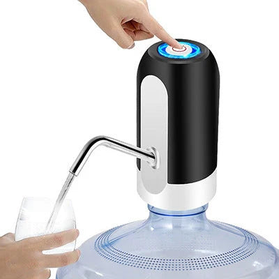 Cordless electric water bottle pump with USB charging, automatic suction, and wide bottle compatibility