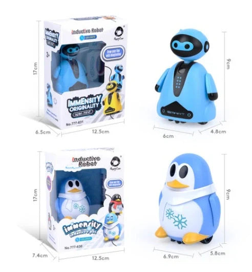 Interactive optical sensor pet toy robot following a black line on paper