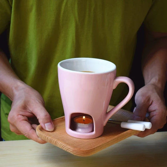 Ceramic Chocolate and Cheese Fondue Mug Set - Premium Porcelain Multipurpose Mug for Hot Beverages and Melted Treats