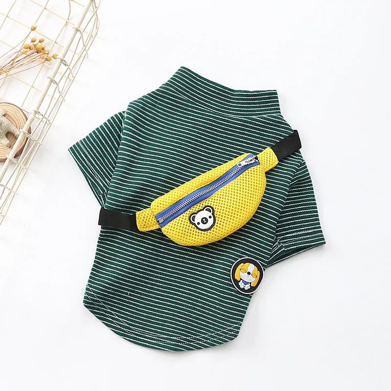 Striped t-shirt teddy dog pet costume in green and yellow, made from 100% cotton