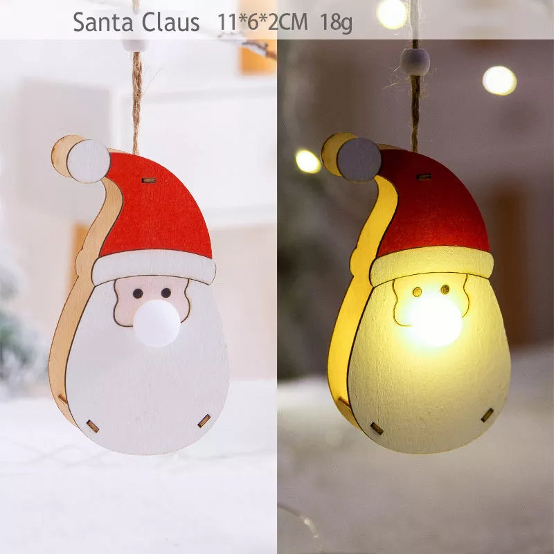 Handmade LED light wooden hanging pendants for Christmas decor in various designs