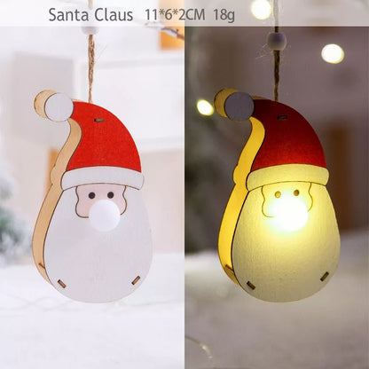 Handmade LED light wooden hanging pendants for Christmas decor in various designs