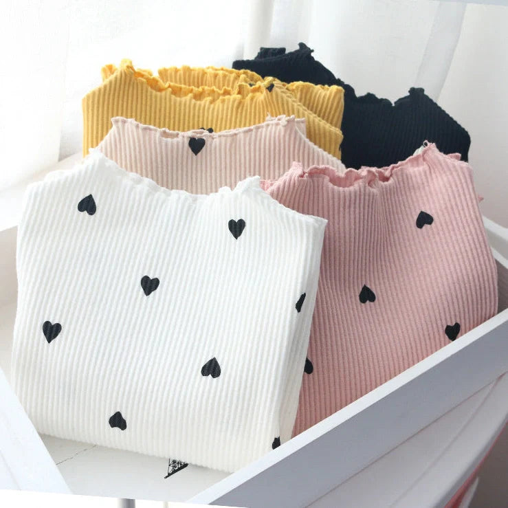 Children's long-sleeved cotton T-shirt in beige, pink, black, white or yellow with size options from 90cm to 130cm