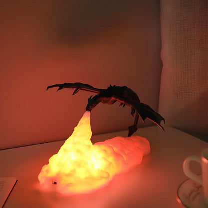 3D printed dragon LED night light with blue colour and fire-breathing illumination effect