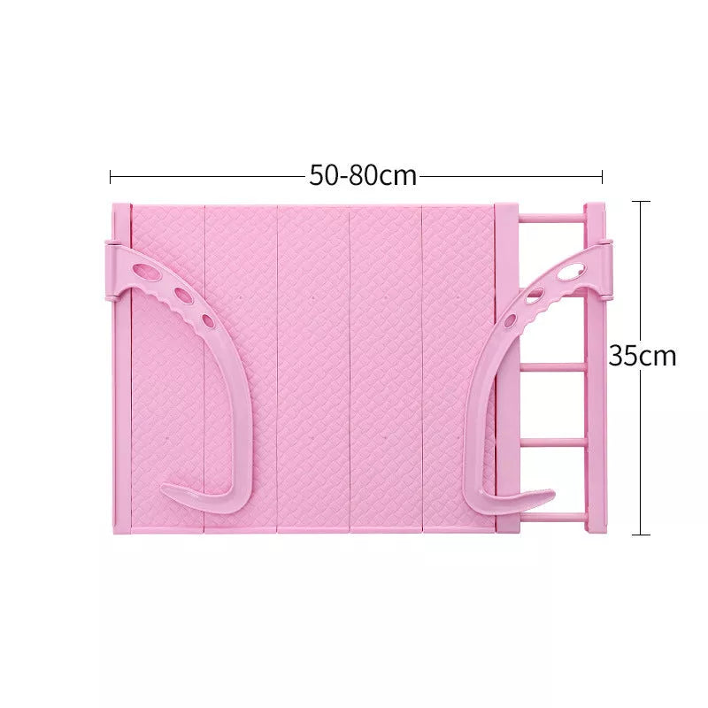 Adjustable hanging window sill drying rack in white and pink, 50x35cm