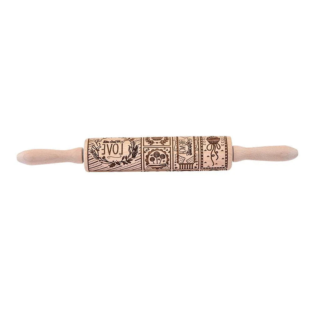 Beautifully engraved Christmas snowflake-patterned rolling pin for creating intricate designs on cookies, pastries, and soft candies