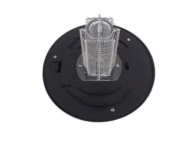 Black solar-powered outdoor insect killing lamp with white and purple LEDs for garden mosquito control.