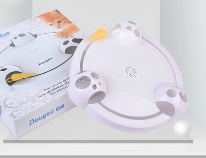 White automatic cat toy with 32cm rotating platform on hardwood floor