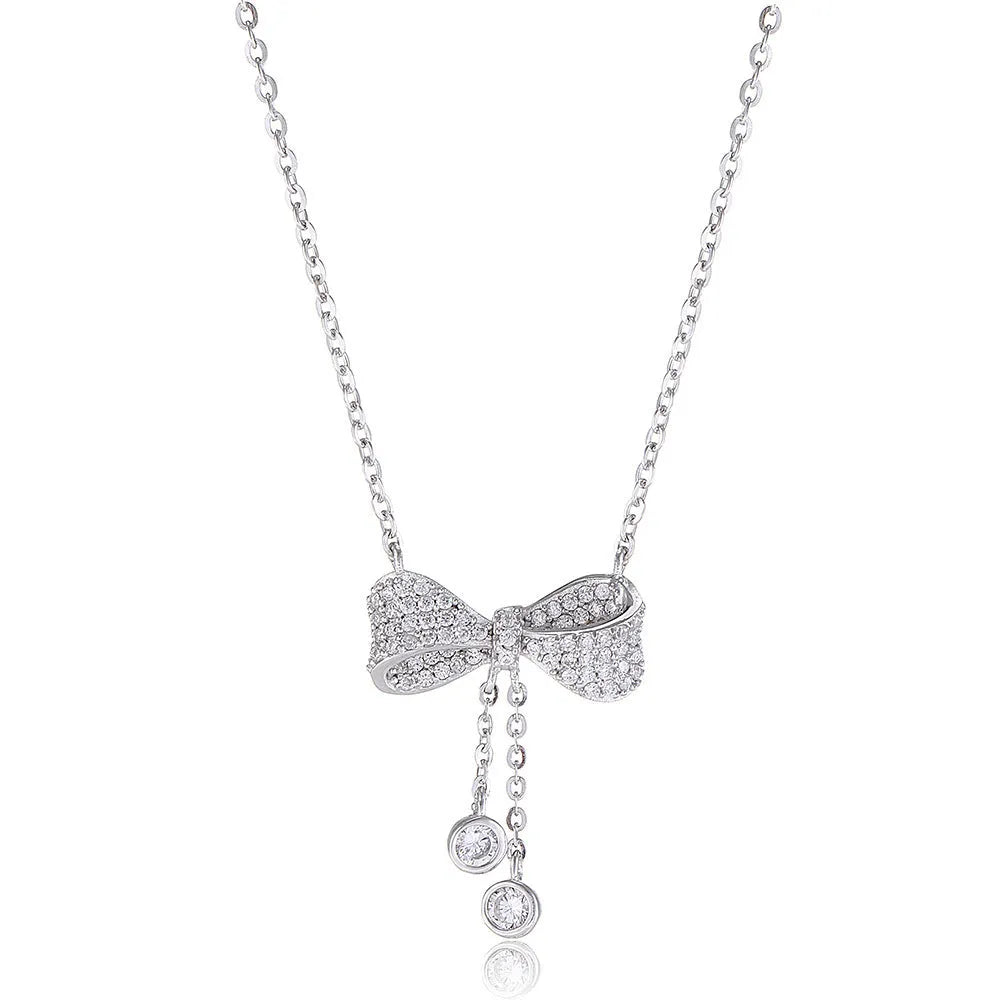 S925 sterling silver bow pendant necklace on an O-ring chain, adjustable from 40cm to 45cm.