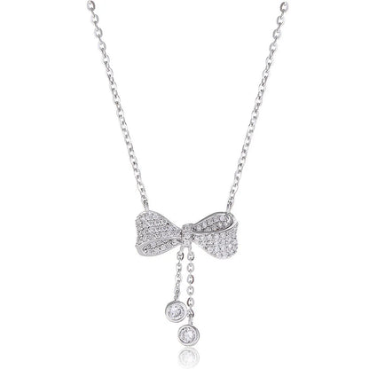 S925 sterling silver bow pendant necklace on an O-ring chain, adjustable from 40cm to 45cm.