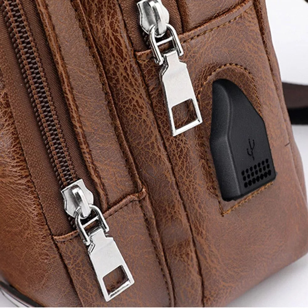 Waterproof one-shoulder messenger bag in light brown and black, featuring dual compartments