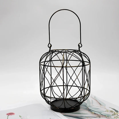 Geometric European style iron candlestick holder in gold or black, 20-21cm tall with baked paint finish
