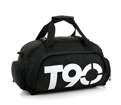 Oxford cloth fitness bag with three shoulder straps, soft handle, printed text pattern, square vertical shape, Large size