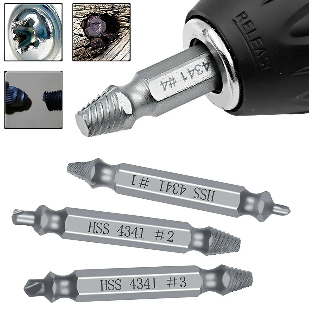 6-piece slip-tooth head screw remover set crafted from 4341 high-speed steel for removing stubborn screws