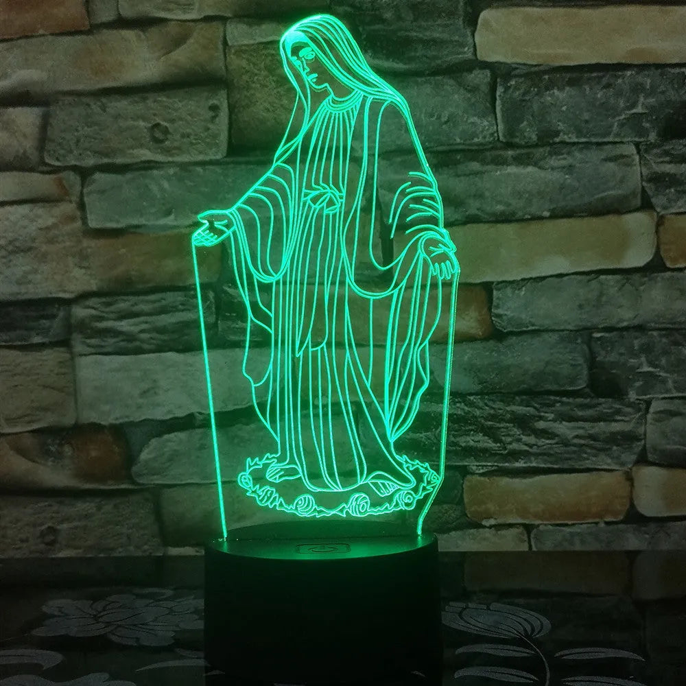3D LED night light with laser-engraved acrylic plate showing stereoscopic dual ring pattern in colourful illumination