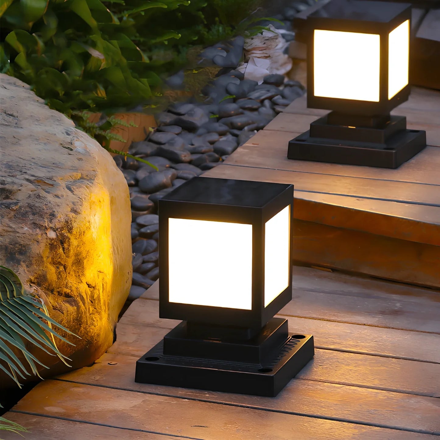 Solar-powered garden lights with waterproof LED illumination for outdoor spaces