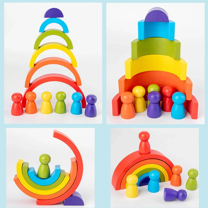 Vibrant wooden rainbow arched building blocks for children's creative play