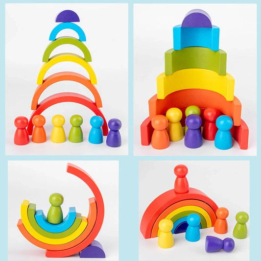 Vibrant wooden rainbow arched building blocks for children's creative play