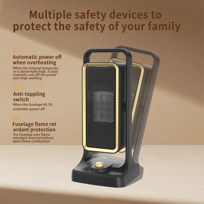 Black PTC ceramic desktop air heater with adjustable power control and compact design for rooms up to 20 square metres