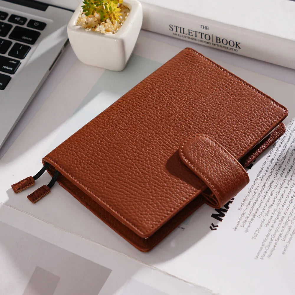 Cowhide leather A6 notebook with Lychee pattern design in loose-leaf diary format
