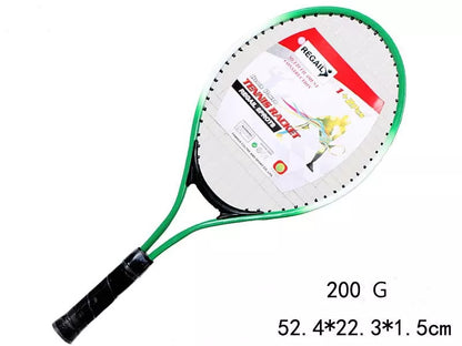 Children's tennis racket with steel alloy frame in green, red, or blue