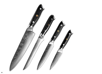 Japanese Damascus steel kitchen knife set with G10 handle, 67-layer blade