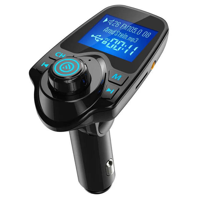 Black G7 car Bluetooth FM transmitter with USB port and TF card slot for hands-free calling and music streaming