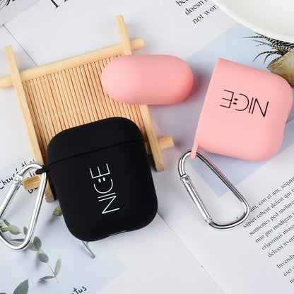 PC material AirPods earphone cover in black and pink with decorative flower and smiley face styles
