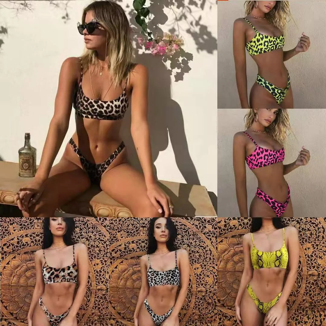 Ladies leopard print bikini swimsuit with steel support for secure fit