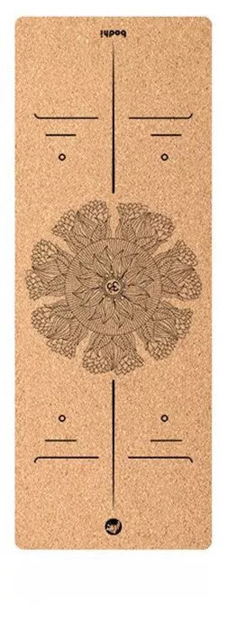 Cork and TPE yoga mat with asana guide lines, 183cm x 65cm x 6mm