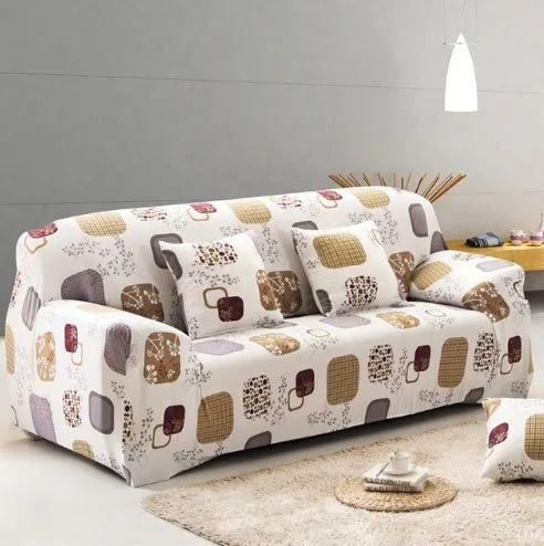 Stretch sofa cover in polyester spandex with elastic fit for 1 to 4 seater sofas, machine washable