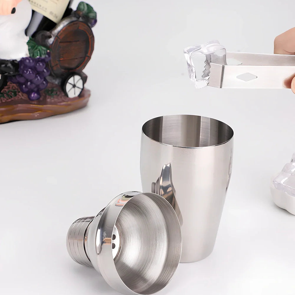 8-piece stainless steel cocktail shaker set with 18cm height and 11cm base diameter