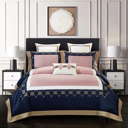 Four-piece cotton embroidery bedding set in satin weave with decorative patterns