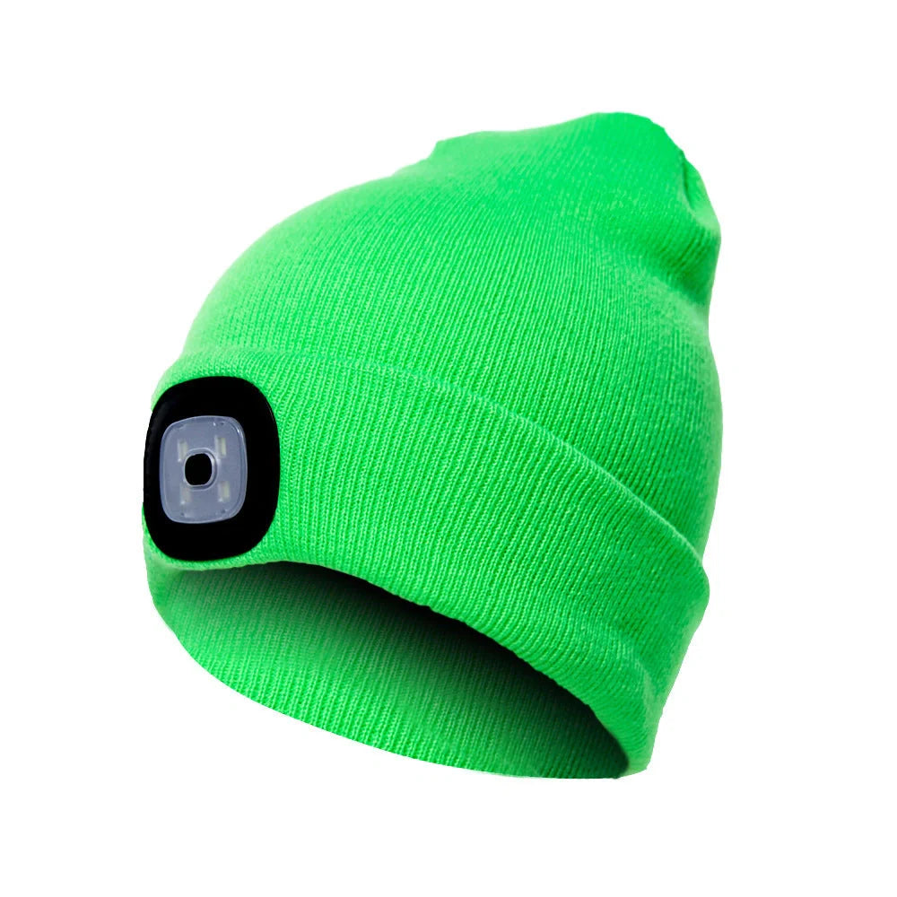 LED knit hat with glowing light for nighttime visibility and warmth