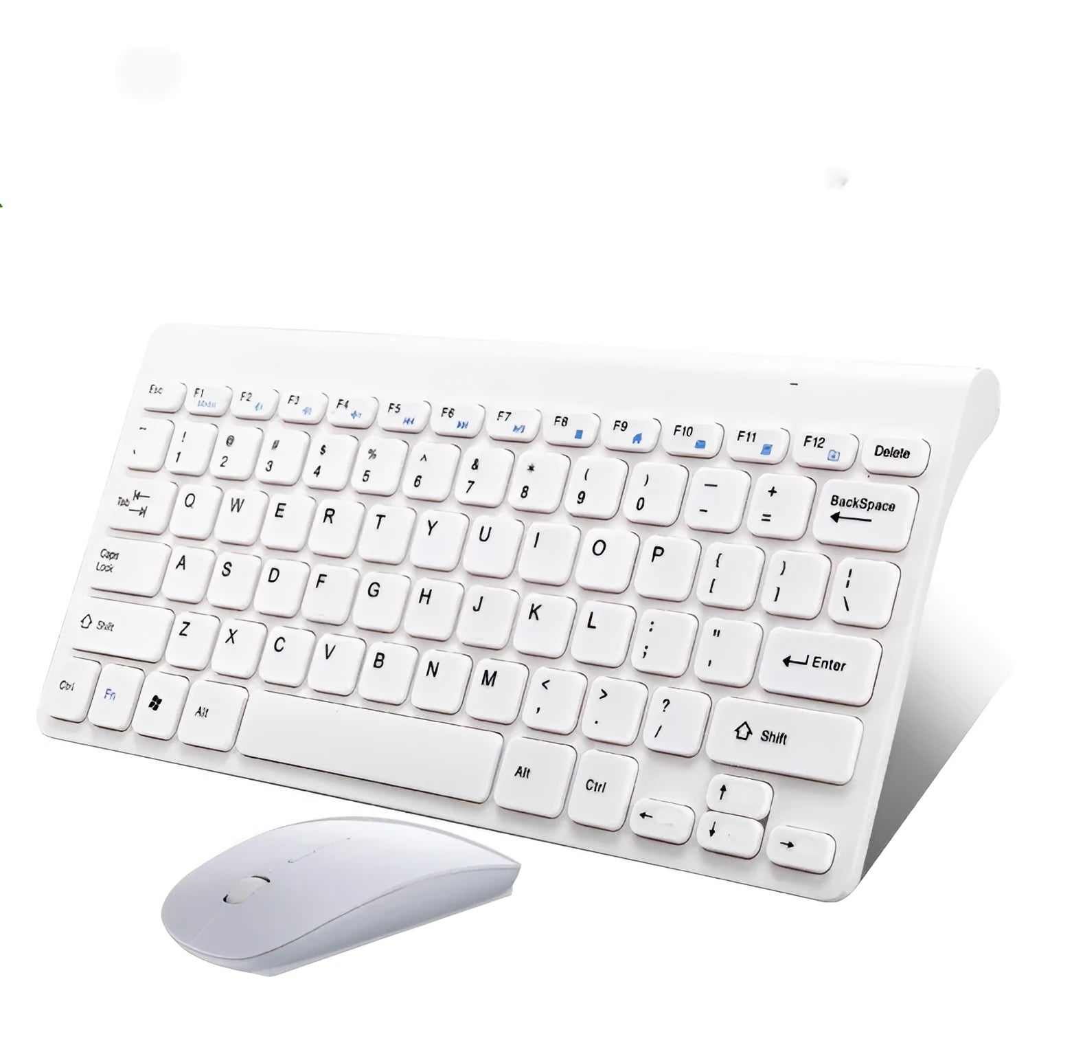 Black and white wireless keyboard and mouse set on a desk with 4G dongle