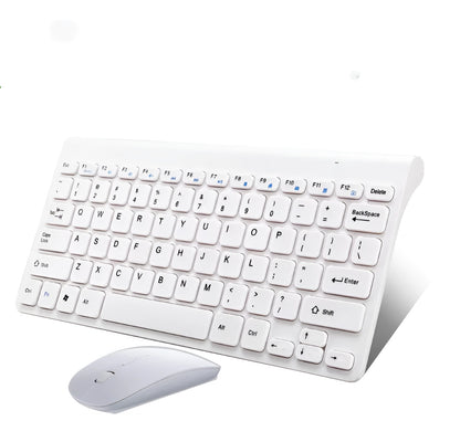 Black and white wireless keyboard and mouse set on a desk with 4G dongle