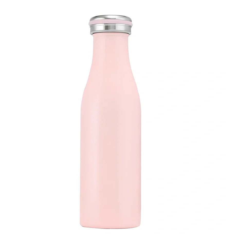 Milk vacuum water bottle in blue, 350ml size with 304 stainless steel insulation and silicone seal, 17cm tall
