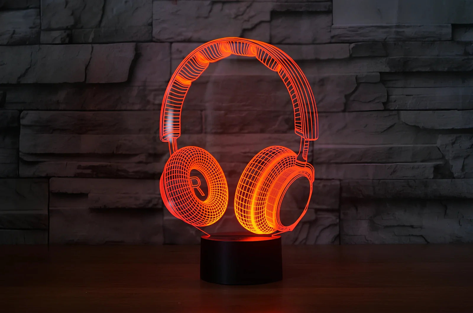 Stereo earphone design table lamp with acrylic shade and touch controls in multiple colour options