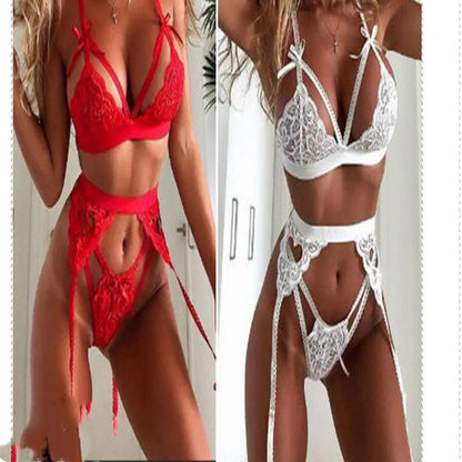 Red and white lace lingerie set for women with cute girl style design
