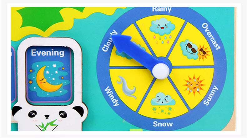 Montessori wooden weather season calendar clock for children, educational toy