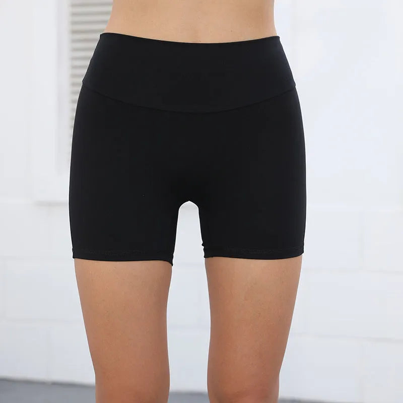 Women's high-waist fitness shorts with pockets in quick-dry nylon fabric