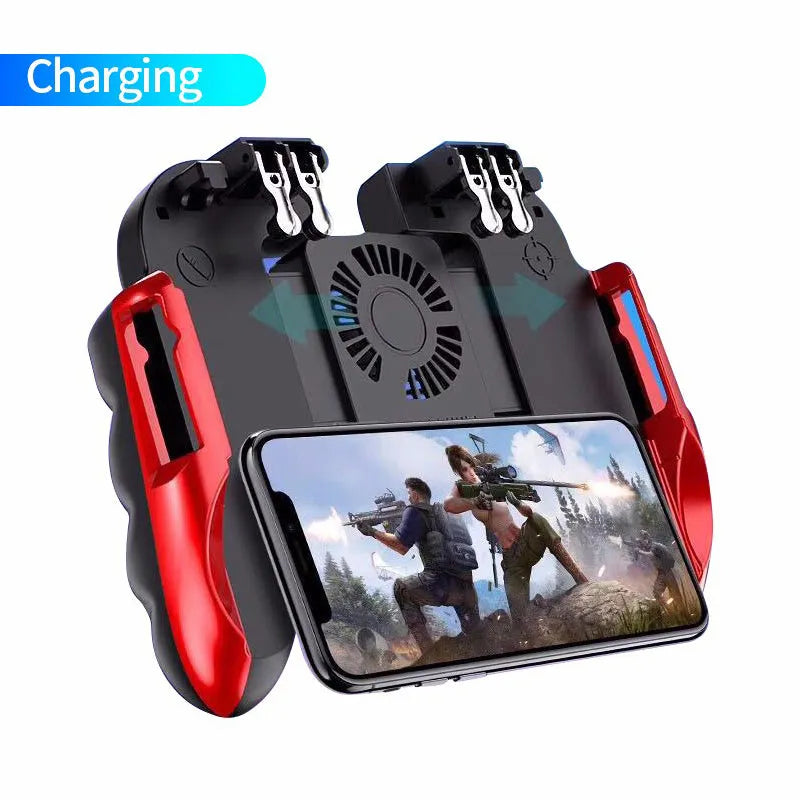 Six fingers eating chicken gamepad with ABS zinc alloy body, USB interface, phone bracket, black red yellow