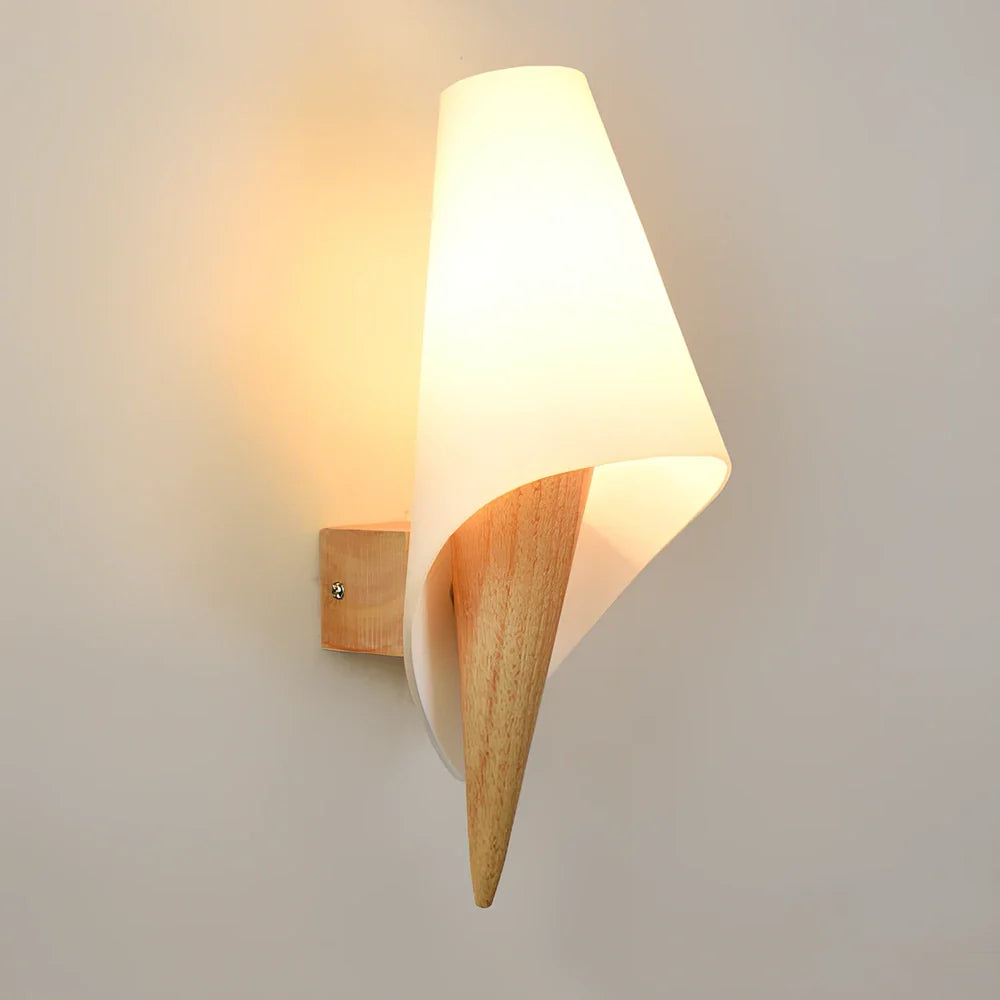 Solid wood table lamp with glass shade and wrought iron elements, 16cm height