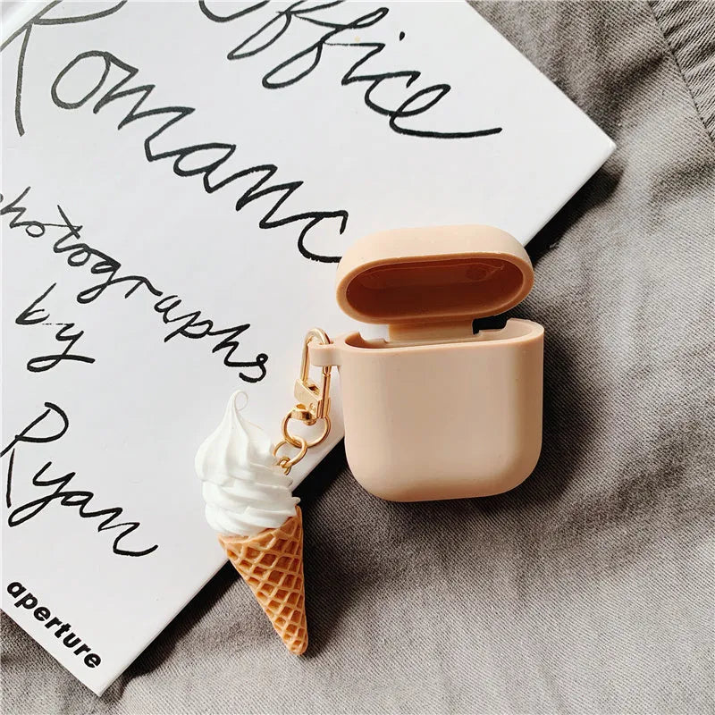 Colourful cylinder ice cream design silicone case for Apple AirPods 2 wireless earbuds.