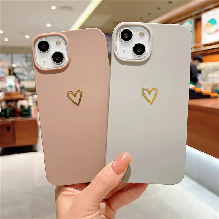 Brown soft silicone iPhone case with hot stamping Love design on a table
