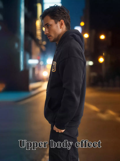 Cotton long sleeve printed hoodie for men and women in black, khaki, and purple