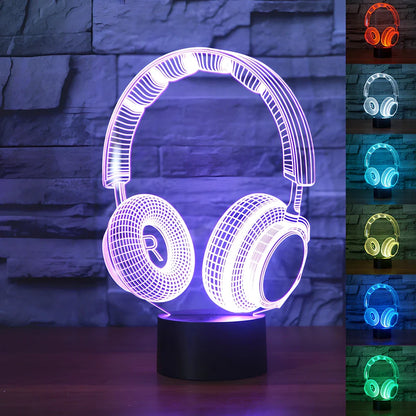Stereo earphone design table lamp with acrylic shade and touch controls in multiple colour options