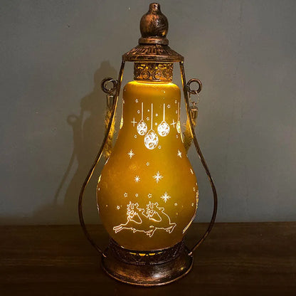 New Chinese style glass LED oil lamp ornament in red, hanging as a Christmas decoration.