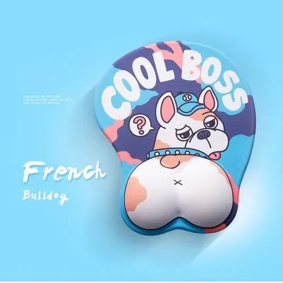 Corgi bottom 3D mouse pad with wrist cushion on desktop