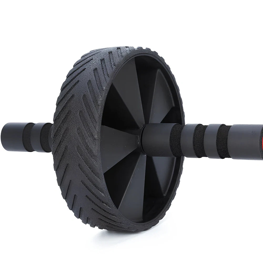 Black abdominal exercise wheel with 29cm steel pipe and 4.5cm wide wheel for core training